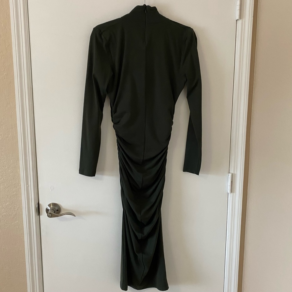 New Susana Monaco Crisscross MockNeck Bodycon Dress Longsleeve Hunter Green Sz L - Picture 8 of 15